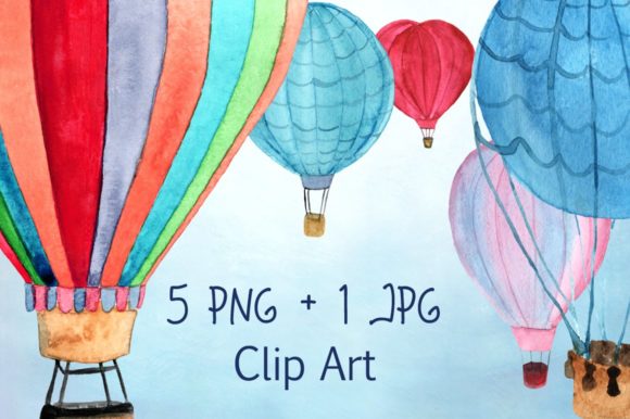 5 Hot Air Balloon PNG JPEG and Illustrations