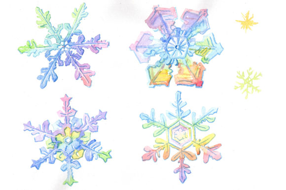 Aquarelle Colorful Snowflakes Set & Illustrations