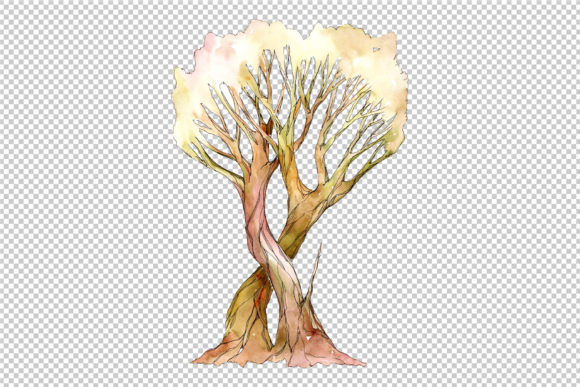 Aquarelle Two Light Brown Trees Set Illustrations