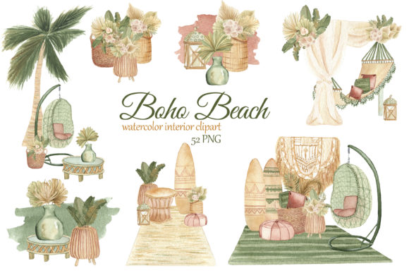 Boho Beach House Clipart and Illustrations
