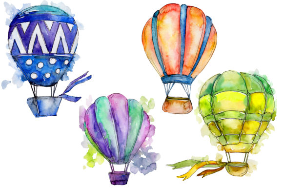 Colorful Hot Air Balloon Set for Illustrations
