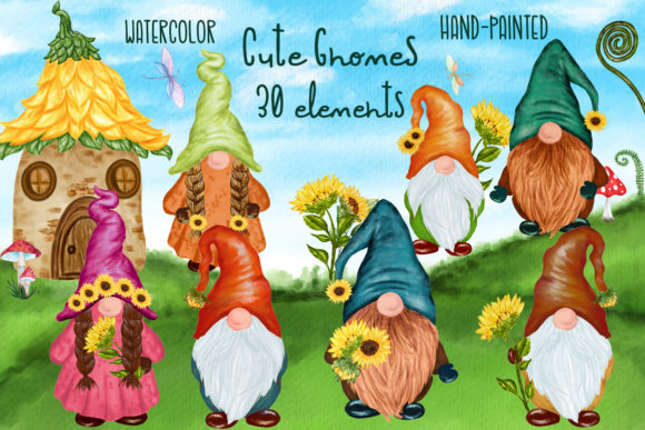 Cute Gnomes Clipart Forest Gnomes Illustrations