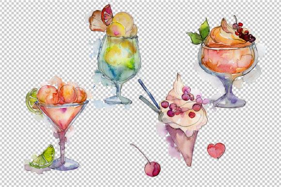 Delicious Ice Cream in a Glass Cup Set Illustrations