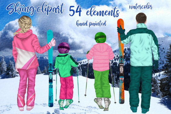 Family Skiing Clipart Winter Family Illustrations