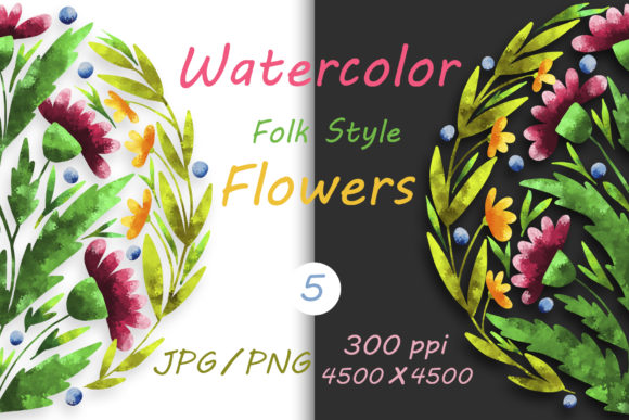 Flowers in Folk Style and Hand Drawn 05: A Versatile Graphic Design Asset for Creative Branding