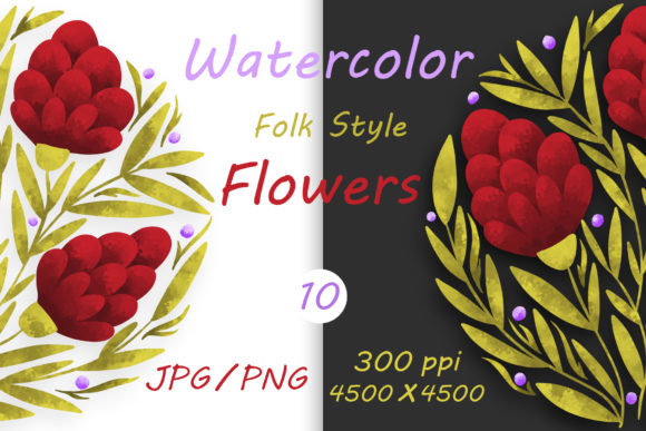 Flowers in Folk Style and Hand Drawn 10: A Versatile Graphic Design Asset