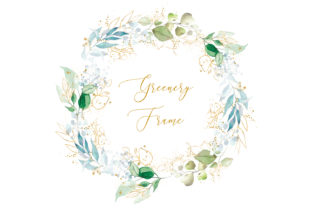 Greenery Floral Gold Frame Clipart and Illustrations
