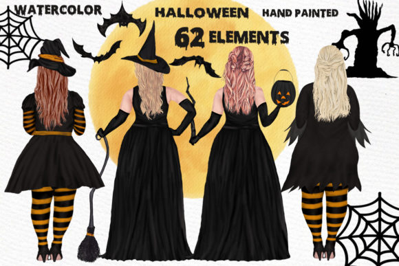 Halloween Girls Clipart Plus Size Witch Illustrations