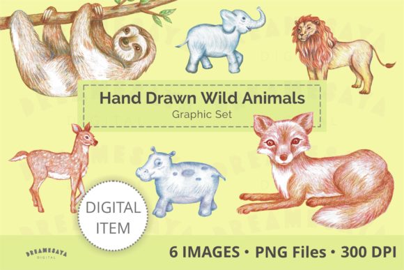 Hand Drawn Wild Animals Clipart Set and Illustrations