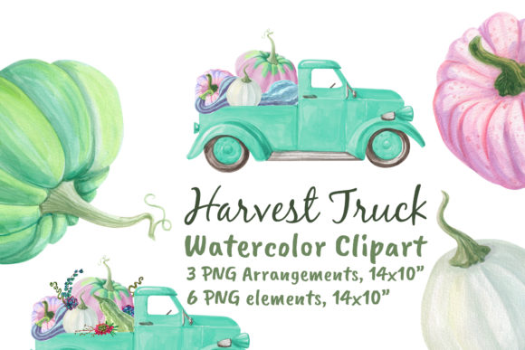 Harvest Farm Truck with Pumpkins Illustrations