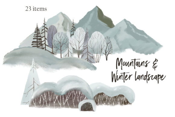 Mountains Winter Landscape Clipart and Illustrations