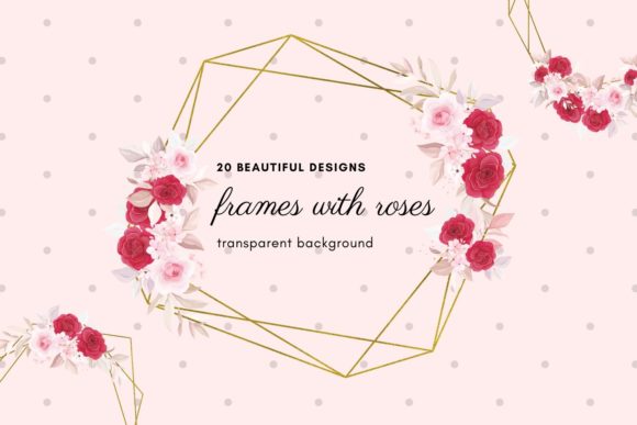 Red Flowers Romantic Geometric Frames Illustrations