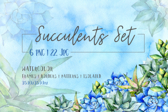 Succulent Blue Tropical Plant Set for Illustrations