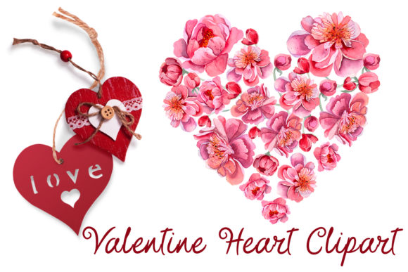 Valentine Peonies Heart Clipart. Love Illustrations