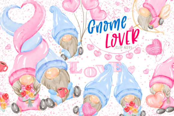 Valentine's Gnome Lover Clipart and Illustrations