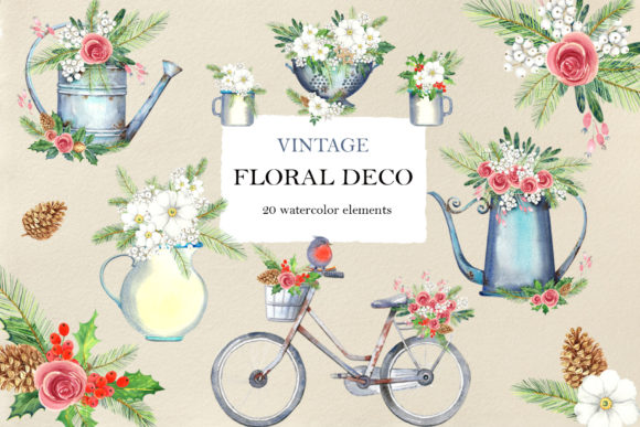 Vintage Floral Deco Illustrations