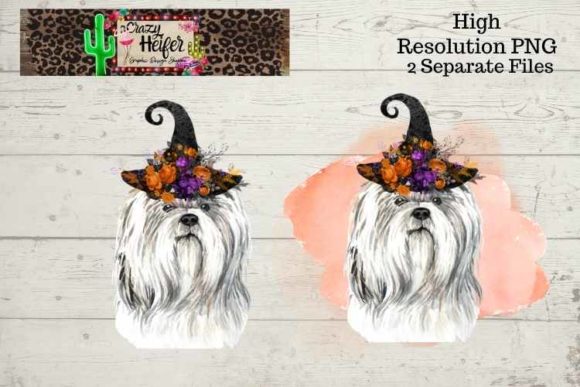 White Sheep Dog Halloween Witch PNG and Illustrations
