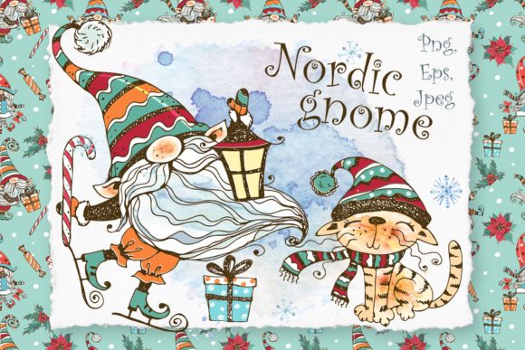 Winter Clipart Nordic Gnome Png and Cat Illustrations
